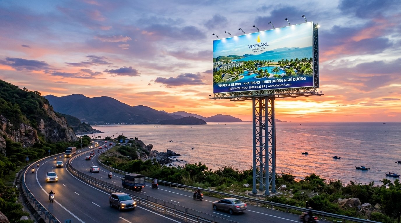 Thi công trụ Pano quảng cáo tấm lớn ngoài Quốc Lộ 1A Tuy Hòa Phú Yên